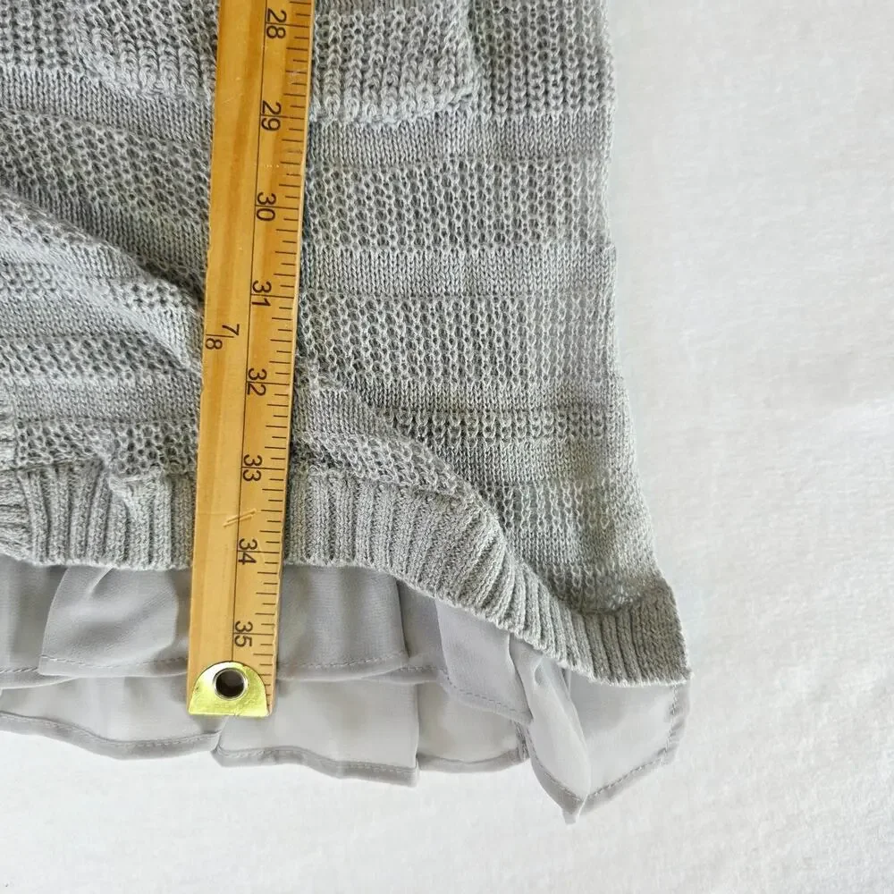 Matilda Jane Knit Cardigan Sweater Small Gray Button Up Ruffle Hem Cottagecore